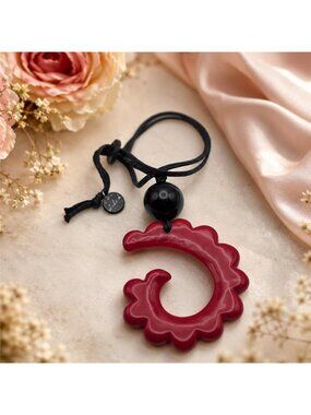 Alisha D Red Marbled Resin Swirl Statement Pendant Necklace 28 in
